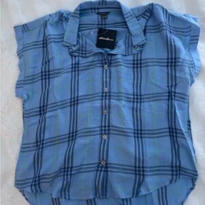 NWT Eddie Bauer Blue Plaid Button-Up Shirt